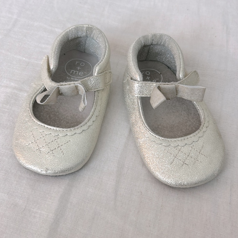 Gold Shimmer Mary Jane Ro + Me Baby Shoes Bow Robeez